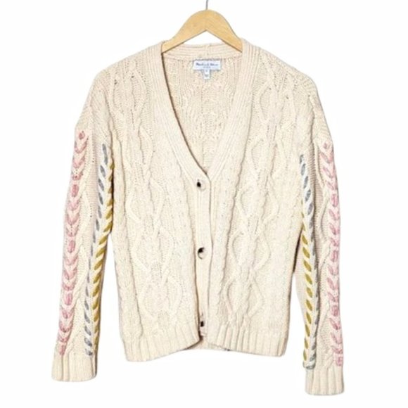 Michael Stars Sweaters - Michael Stars Hadley Cardigan Cotton Cable Woven Pastel Cropped XS